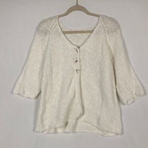 Lulu-B Ivory Women’s Cardigan, Sz XL, Seashell Accent Buttons, 3/4 Sleeves, EUC
